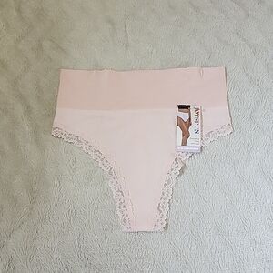 NWT Joyspun Women's Shape & Smooth Lace Trim Thong Size XXXL Pink Light Support